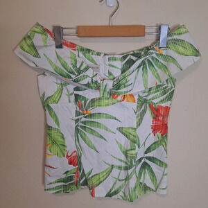 Tropical Off-Shoulder Women's Top - White Green Floral